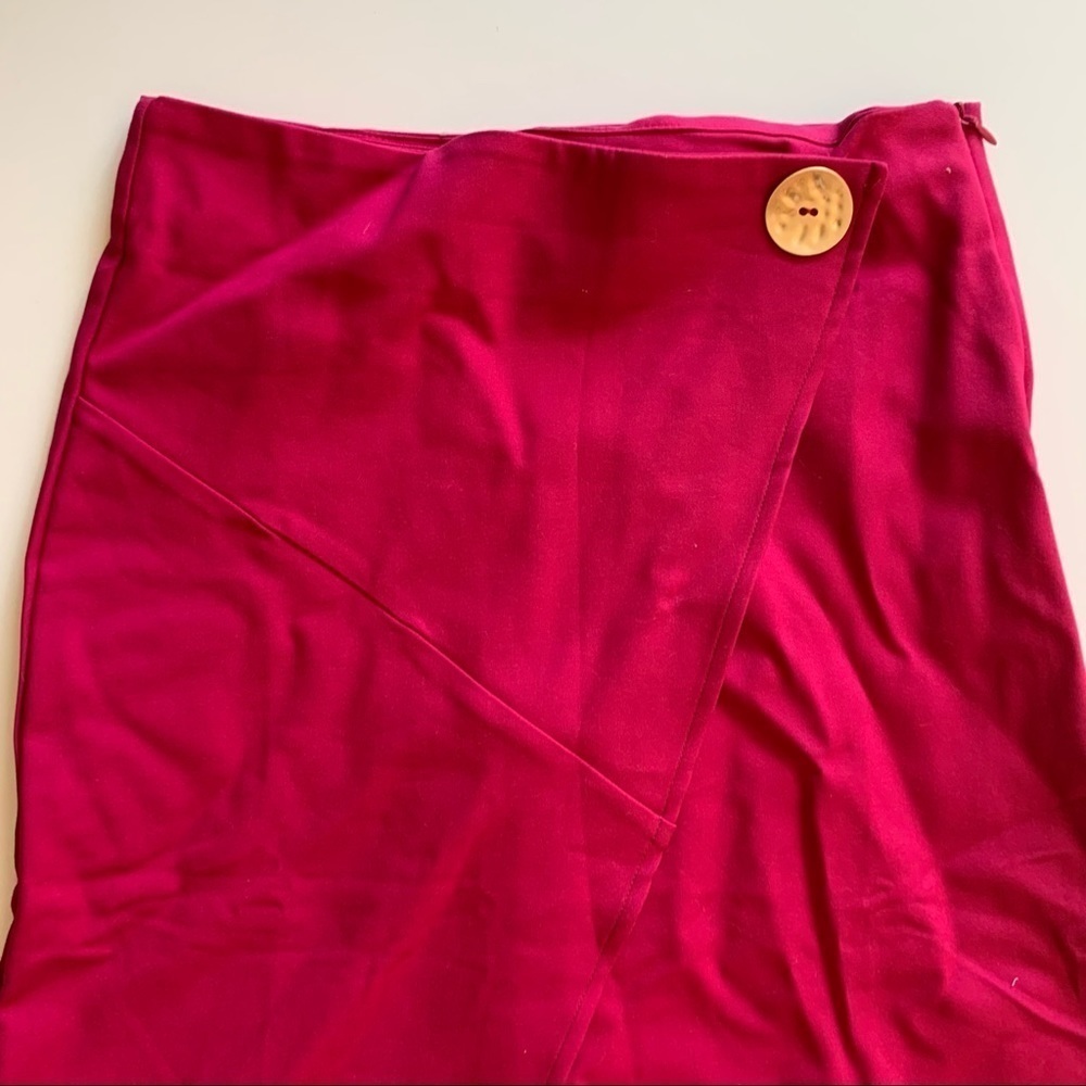 SMF Woman Faux Wrap Fuchsia Midi Pencil Skirt - Picture 7 of 7
